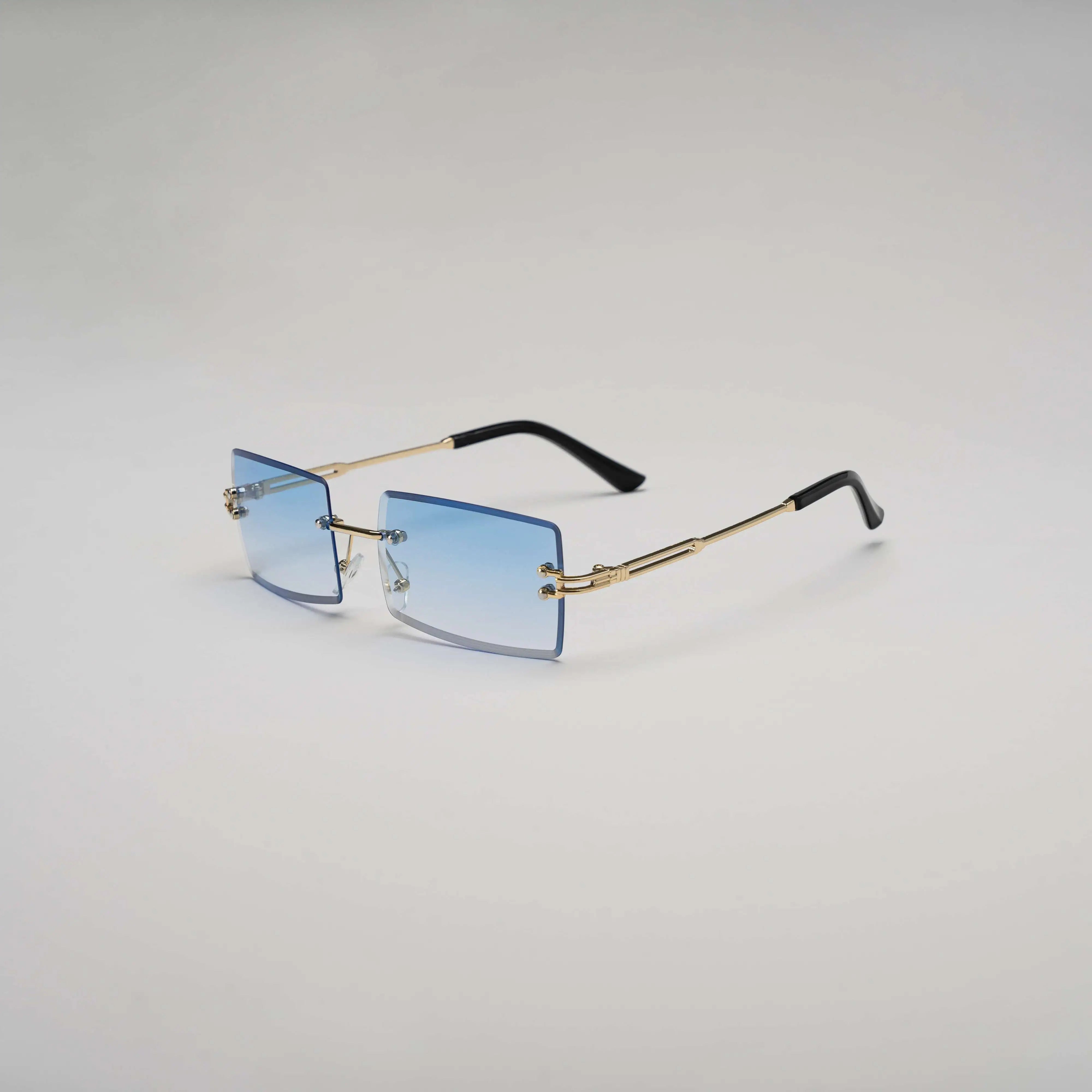 'Ibiza' Rimless Sunglasses in Blue & Gold
