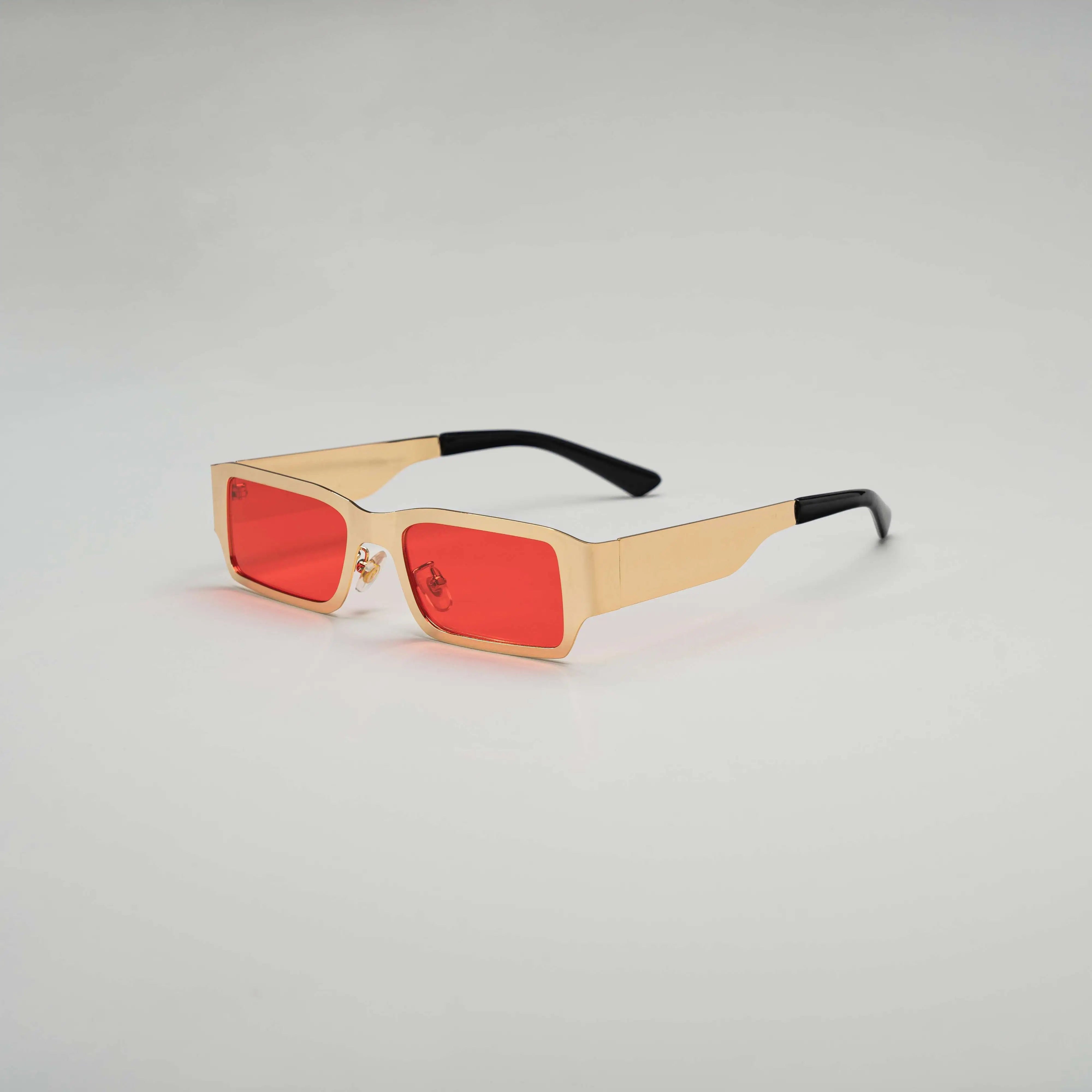 'Love Drug' Retro Sunglasses in Metallic Gold & Red