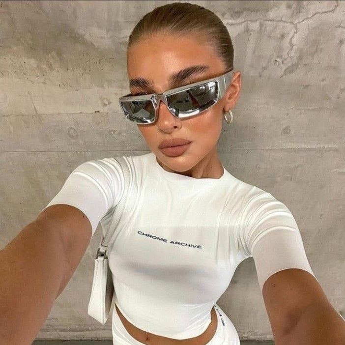 Shop 'Nova' Futuristic Y2K Sunglasses in Silver