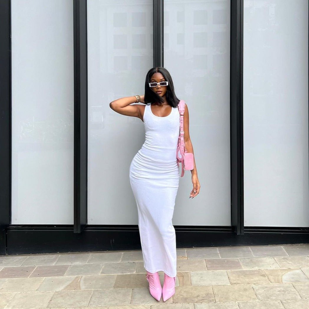 'Montreal' Retro Rectangle Sunglasses in White & Grey