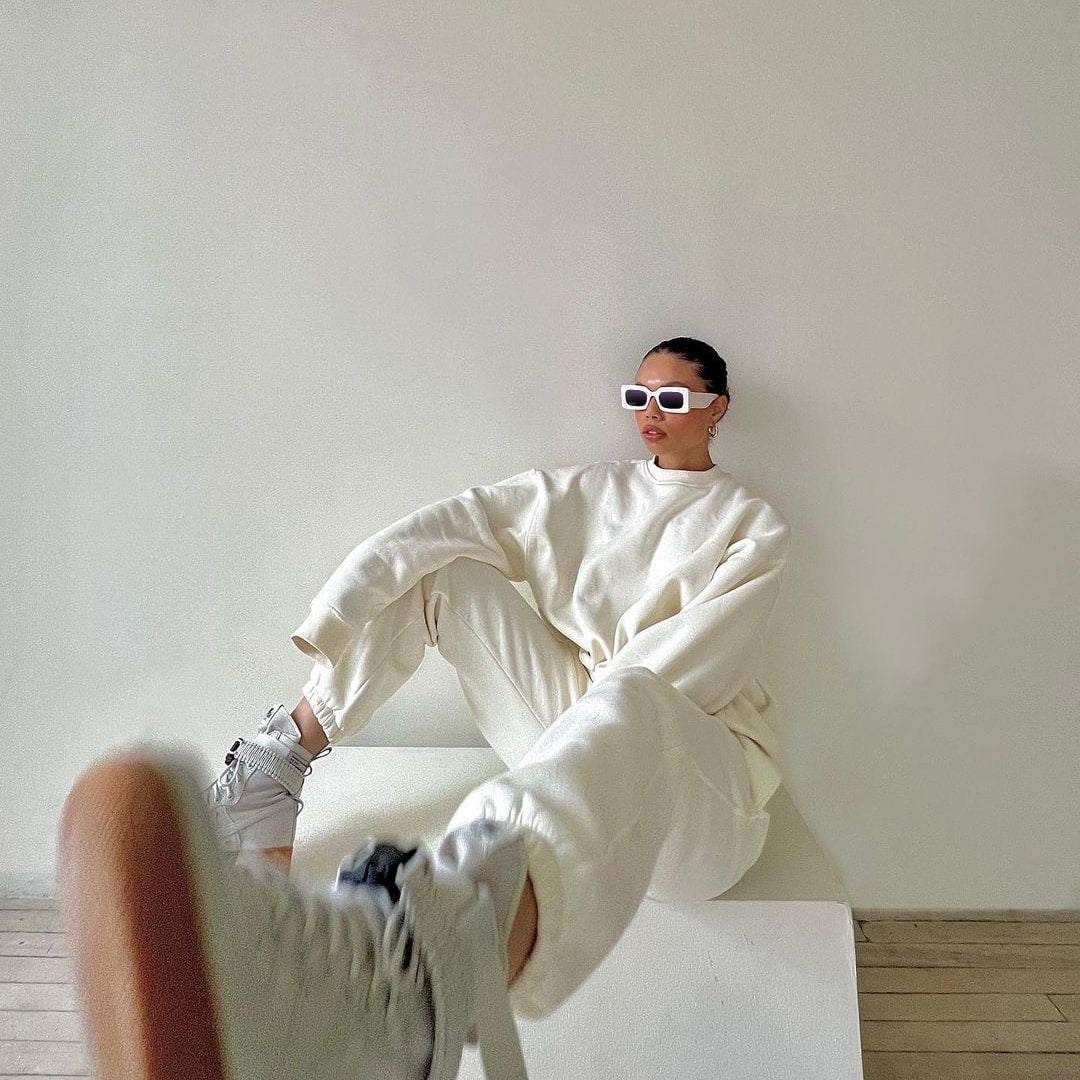 'Pink Packs' Retro Square Sunglasses in White