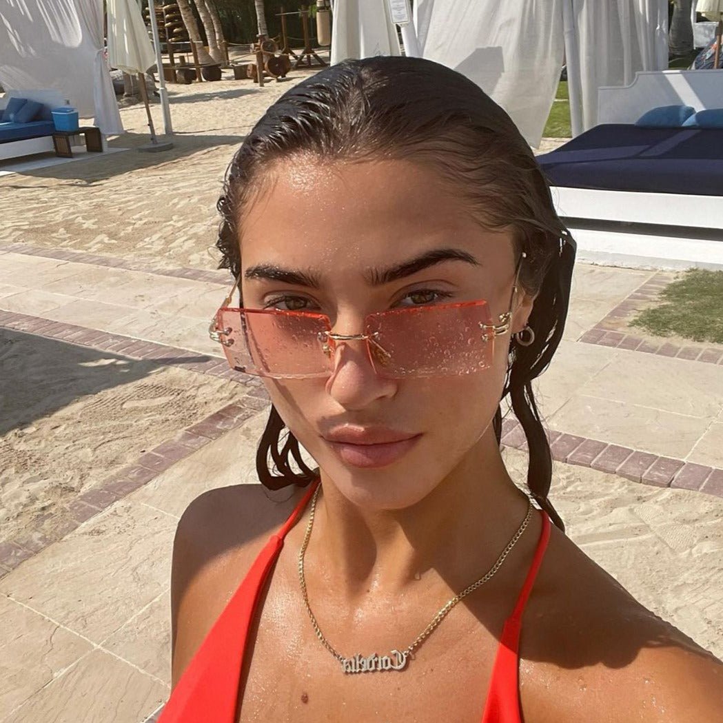 'The Afters' Rimless Sunglasses in Pink & Gold