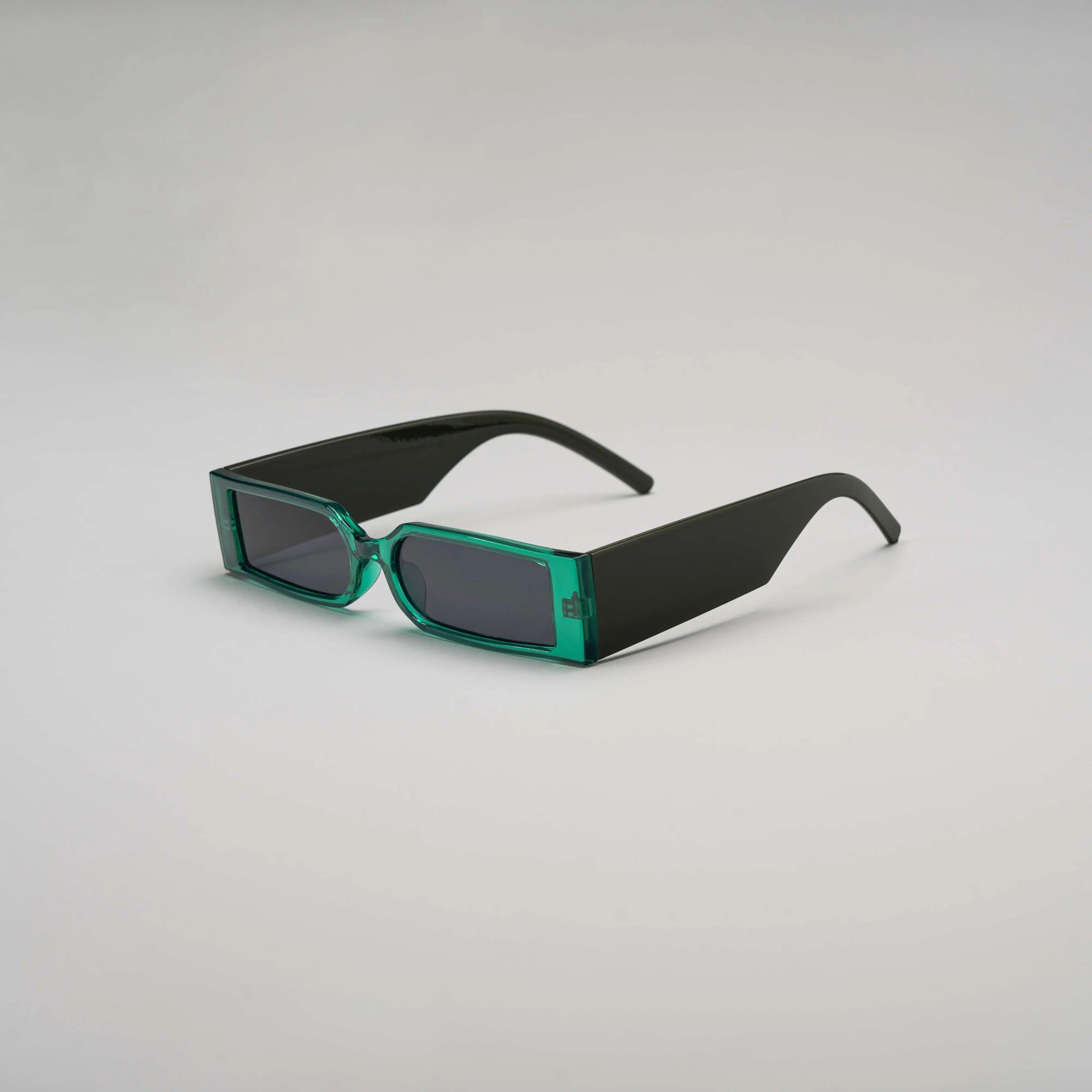'2 Step' Retro Rectangle Sunglasses in Green