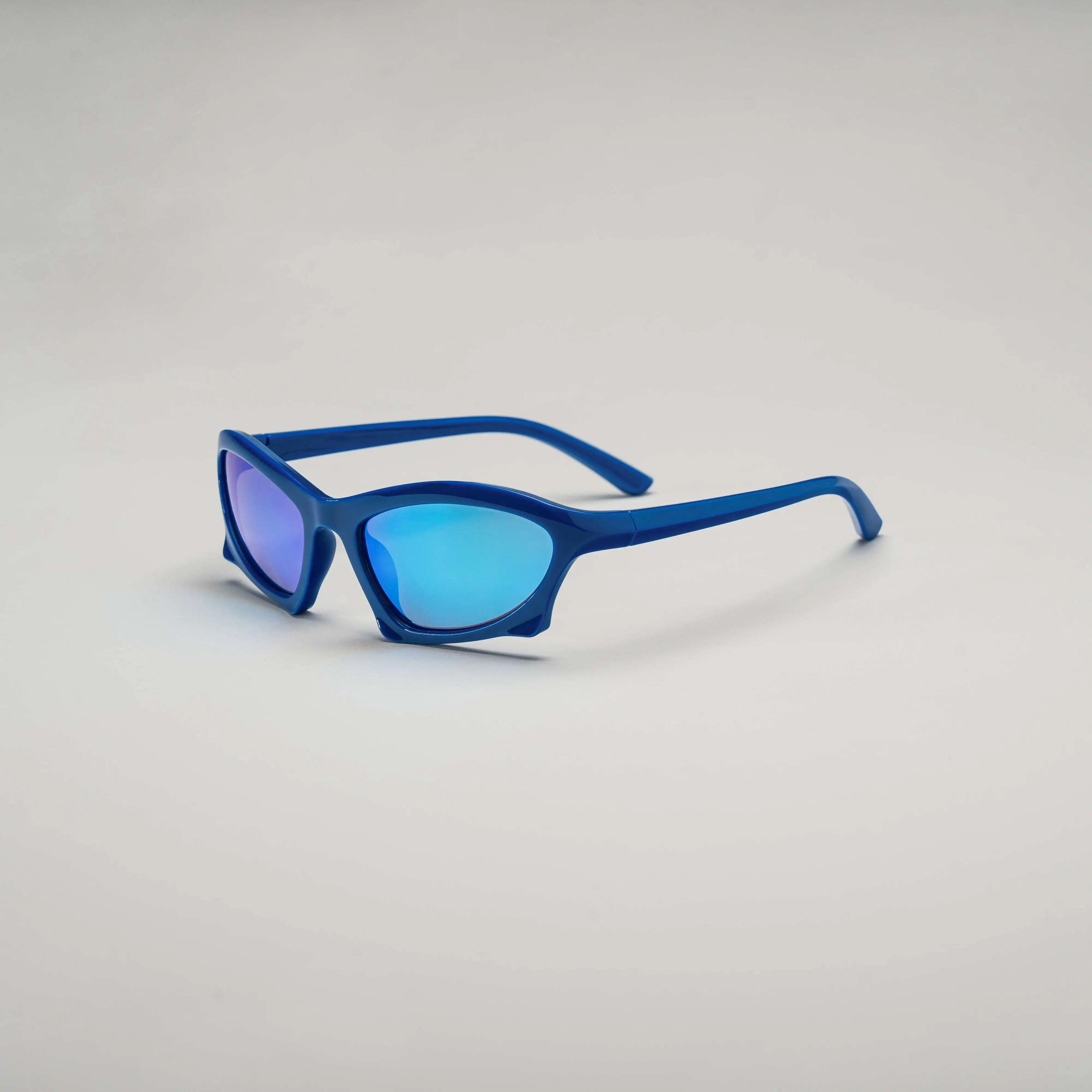 Shop '66Mhz' Futuristic Y2K Sunglasses in Blue & Chrome