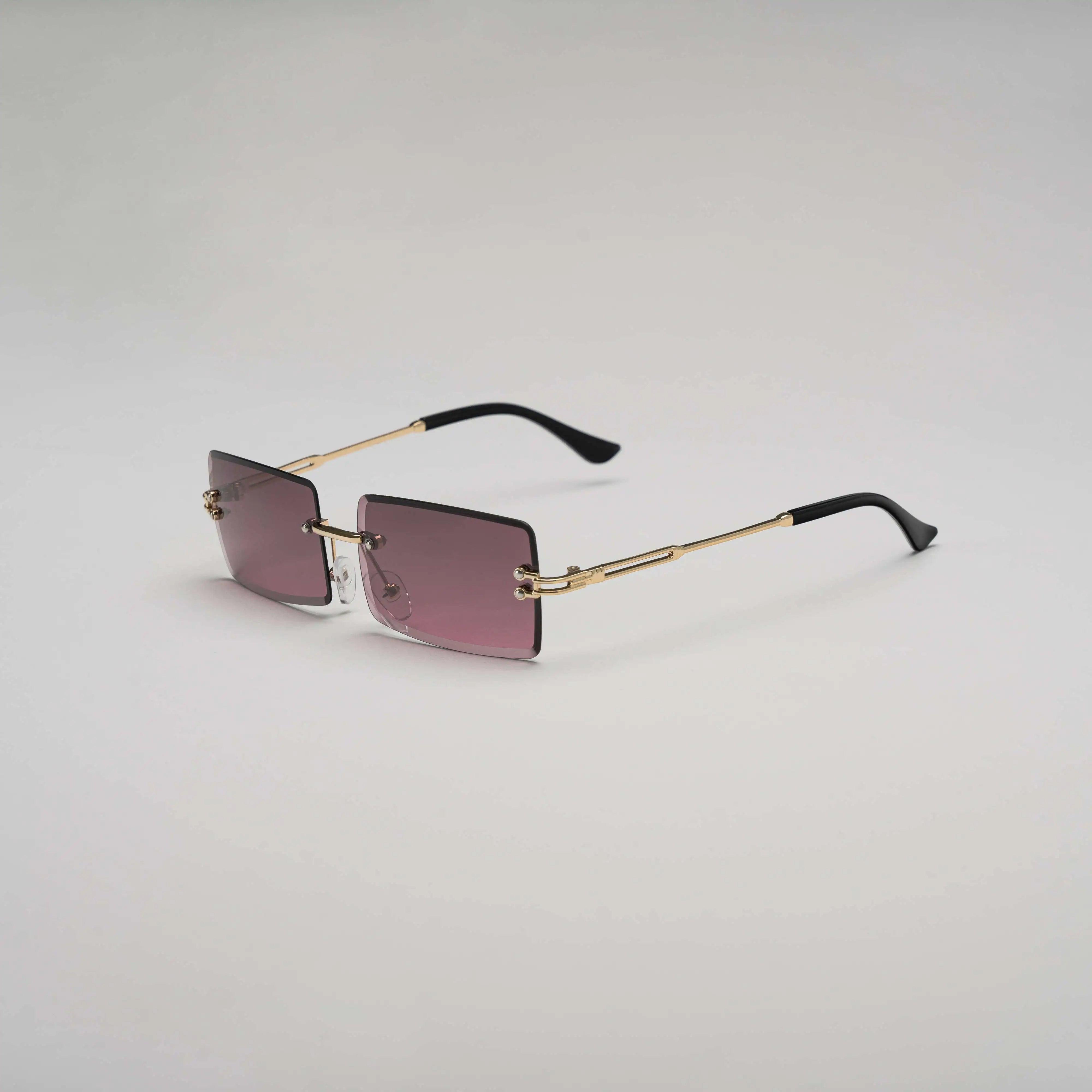 'Bad & Boujee' Retro Rimless Sunglasses in Wine & Gold