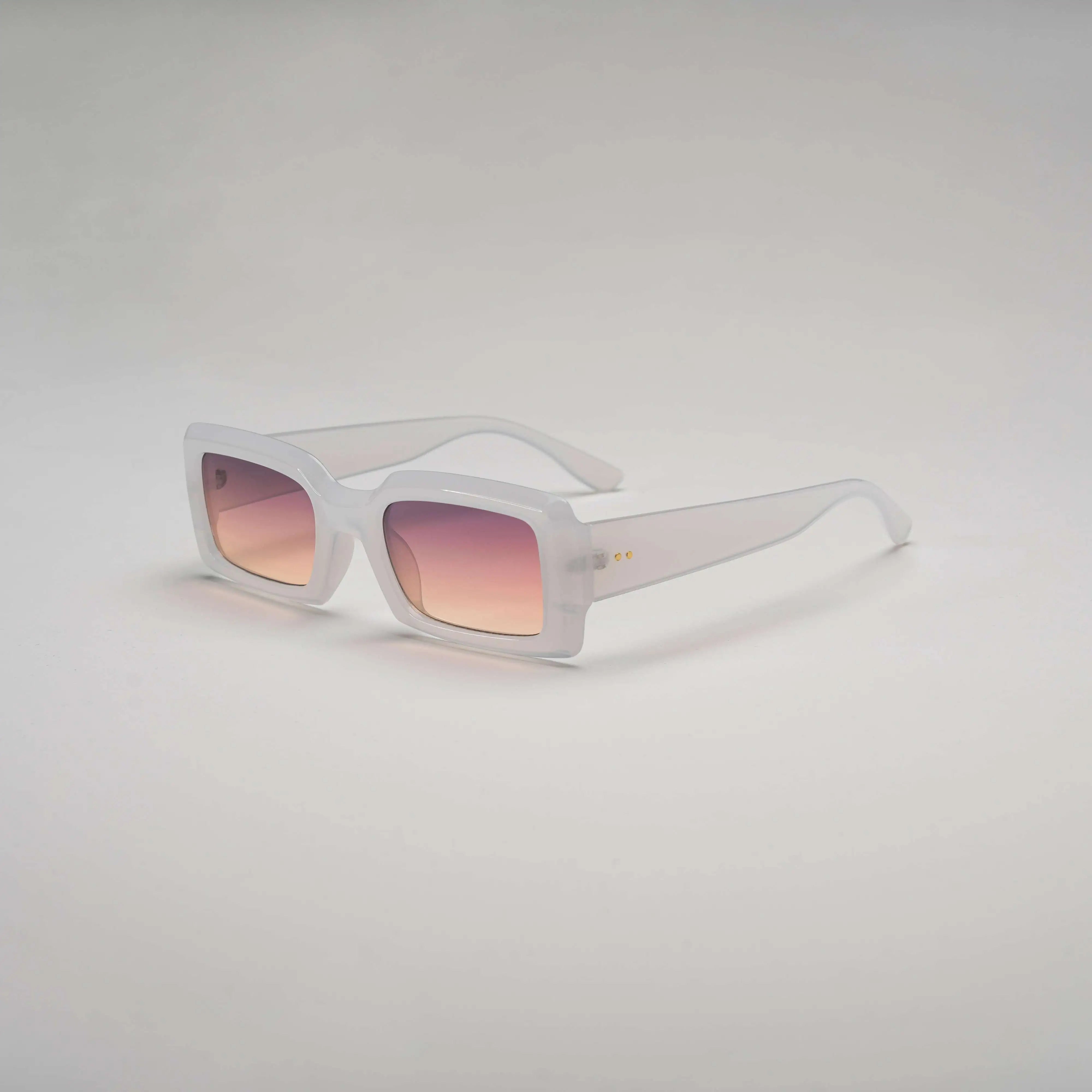'Dream In Colour' Retro Square Sunglasses in White & Peach