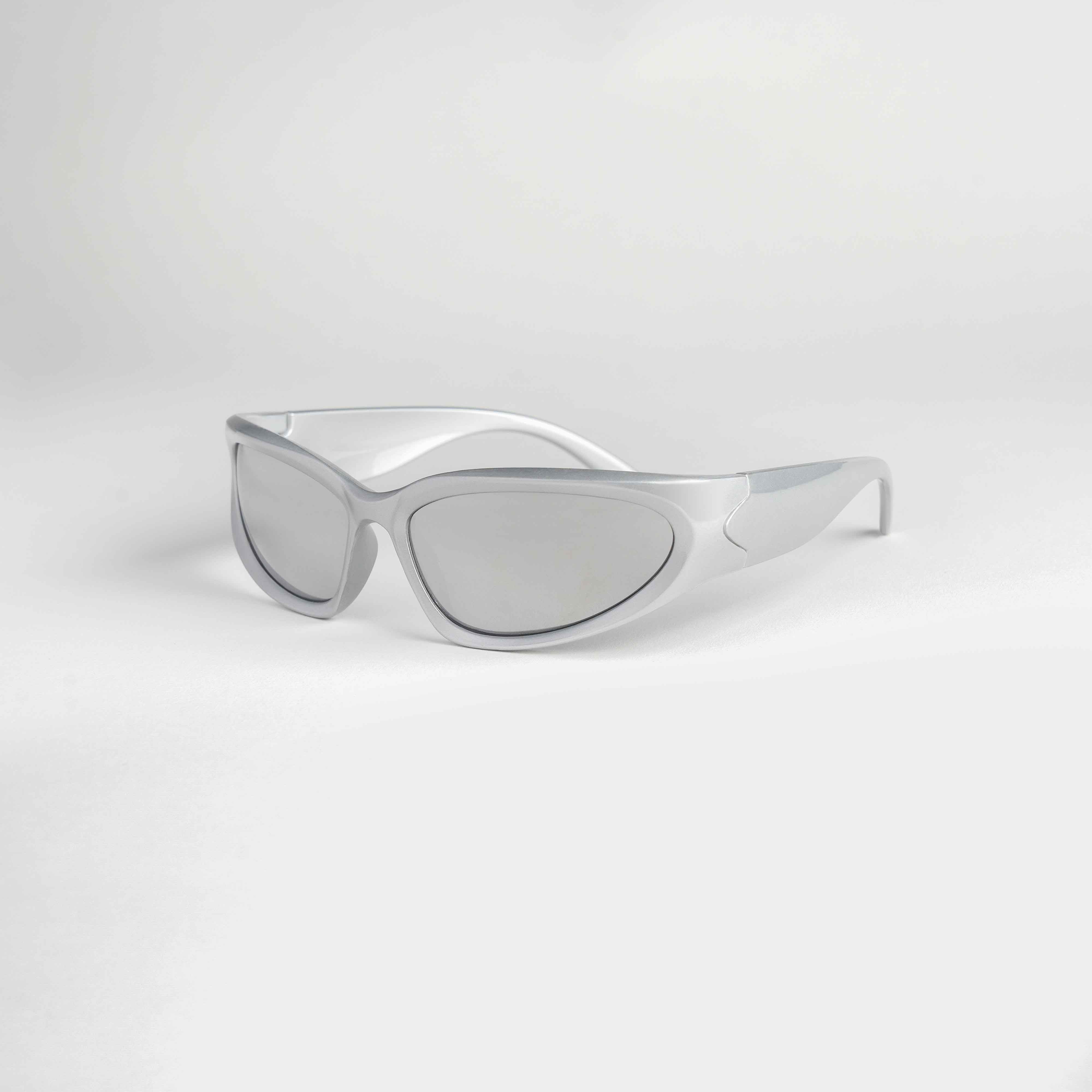 Shop 'Eridium' Y2K Wraparound Sunglasses in Silver