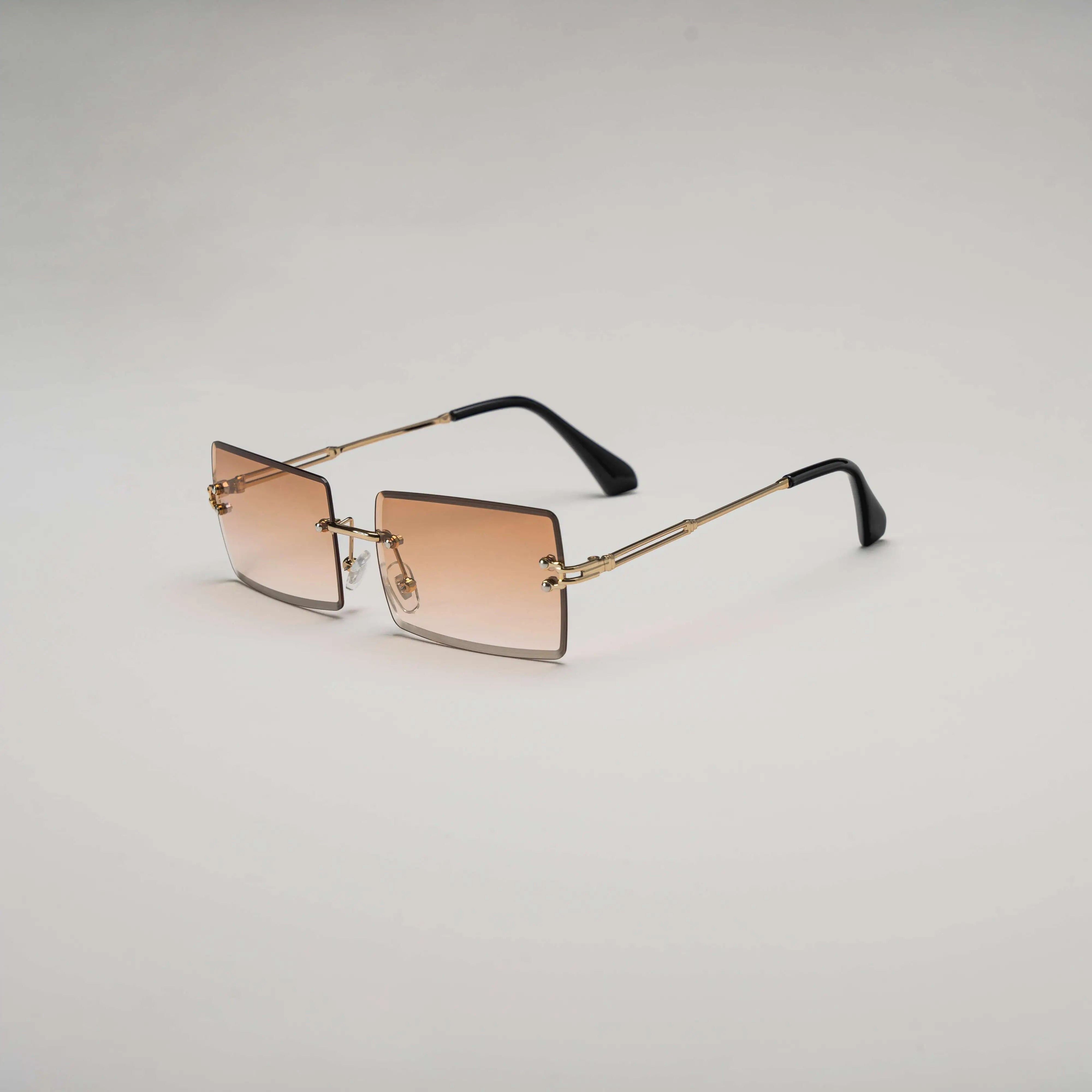 'Hennessy' Rimless Sunglasses in Brown & Gold