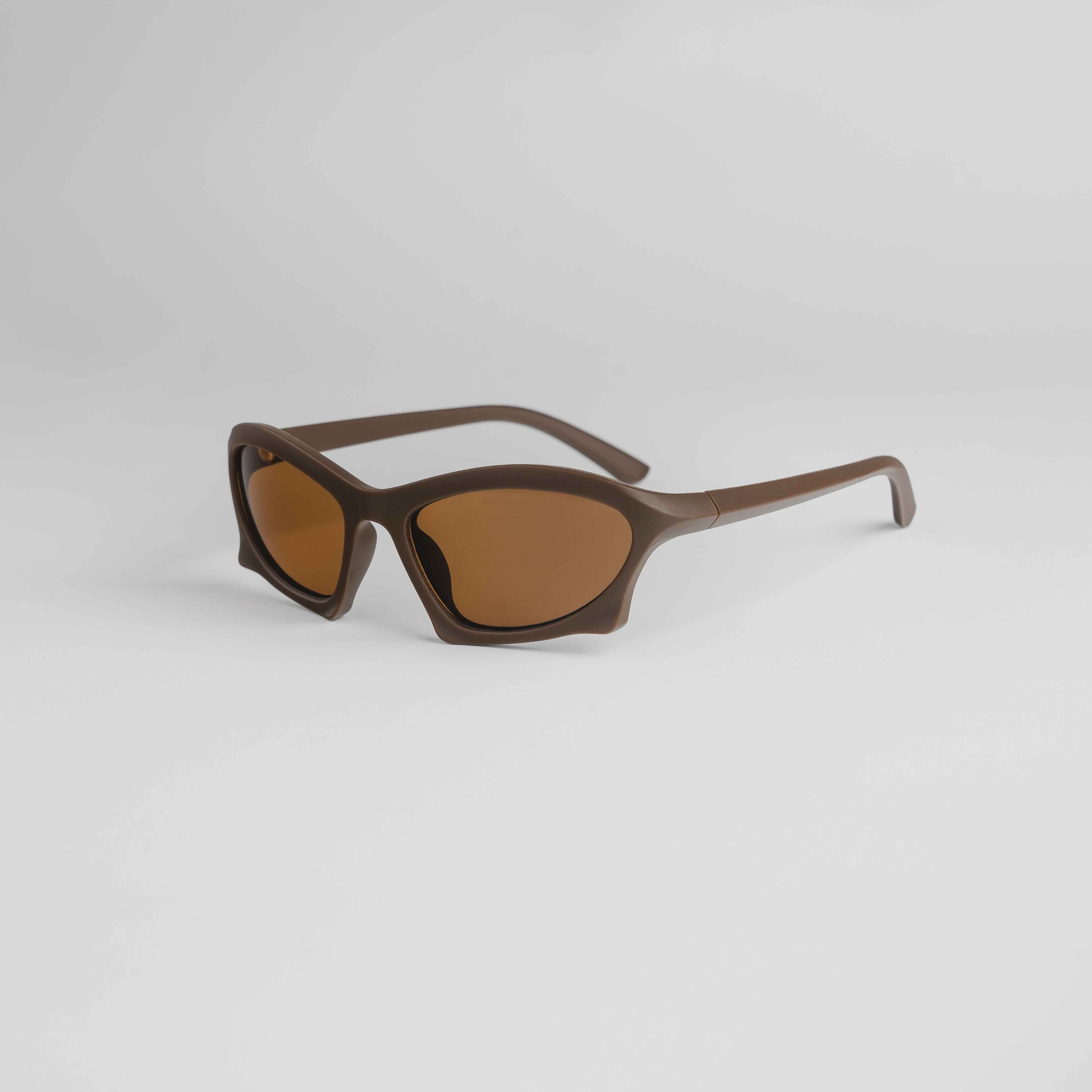 Shop 'Hyperion' Futuristic Y2K Sunglasses in Brown