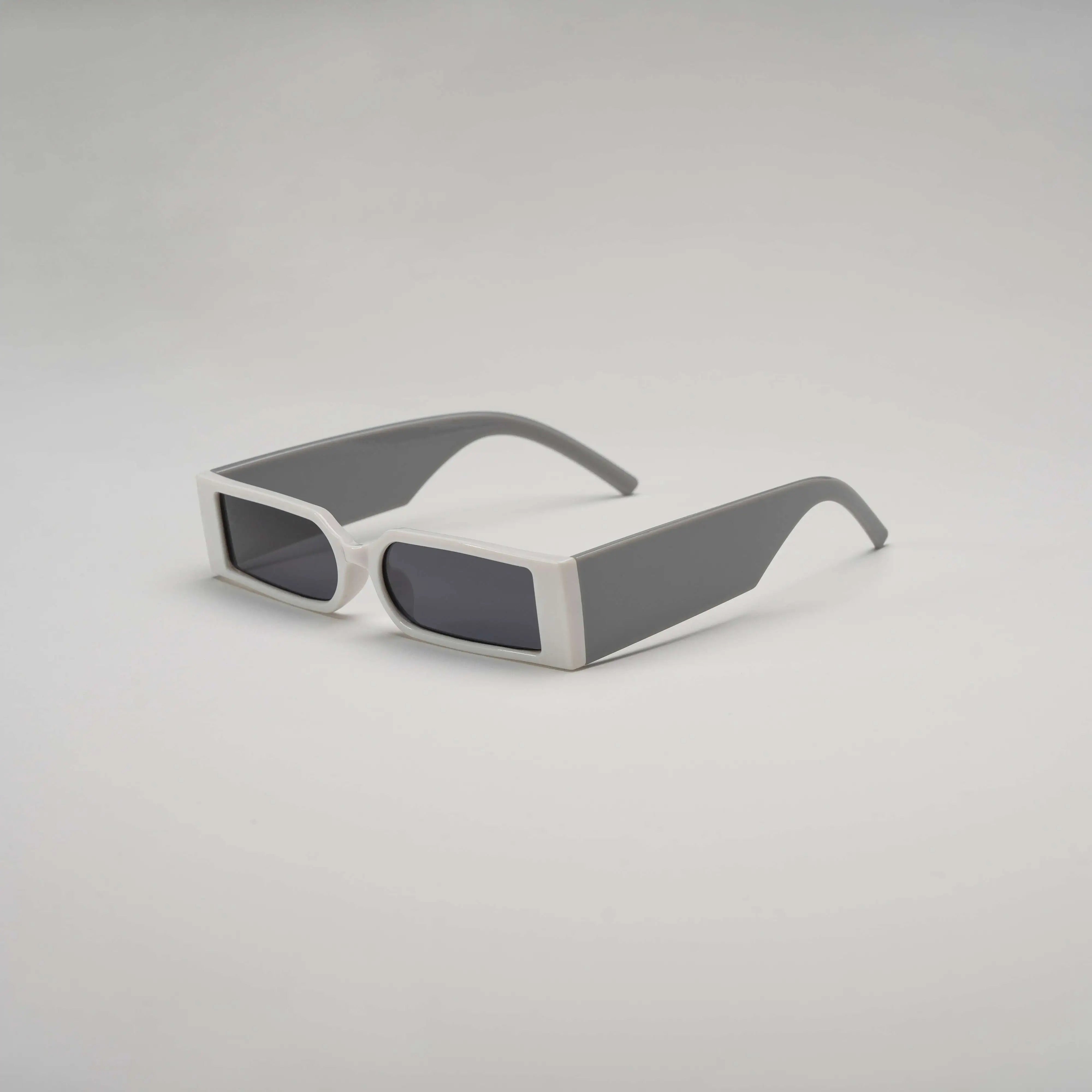'Montreal' Retro Rectangle Sunglasses in White & Grey