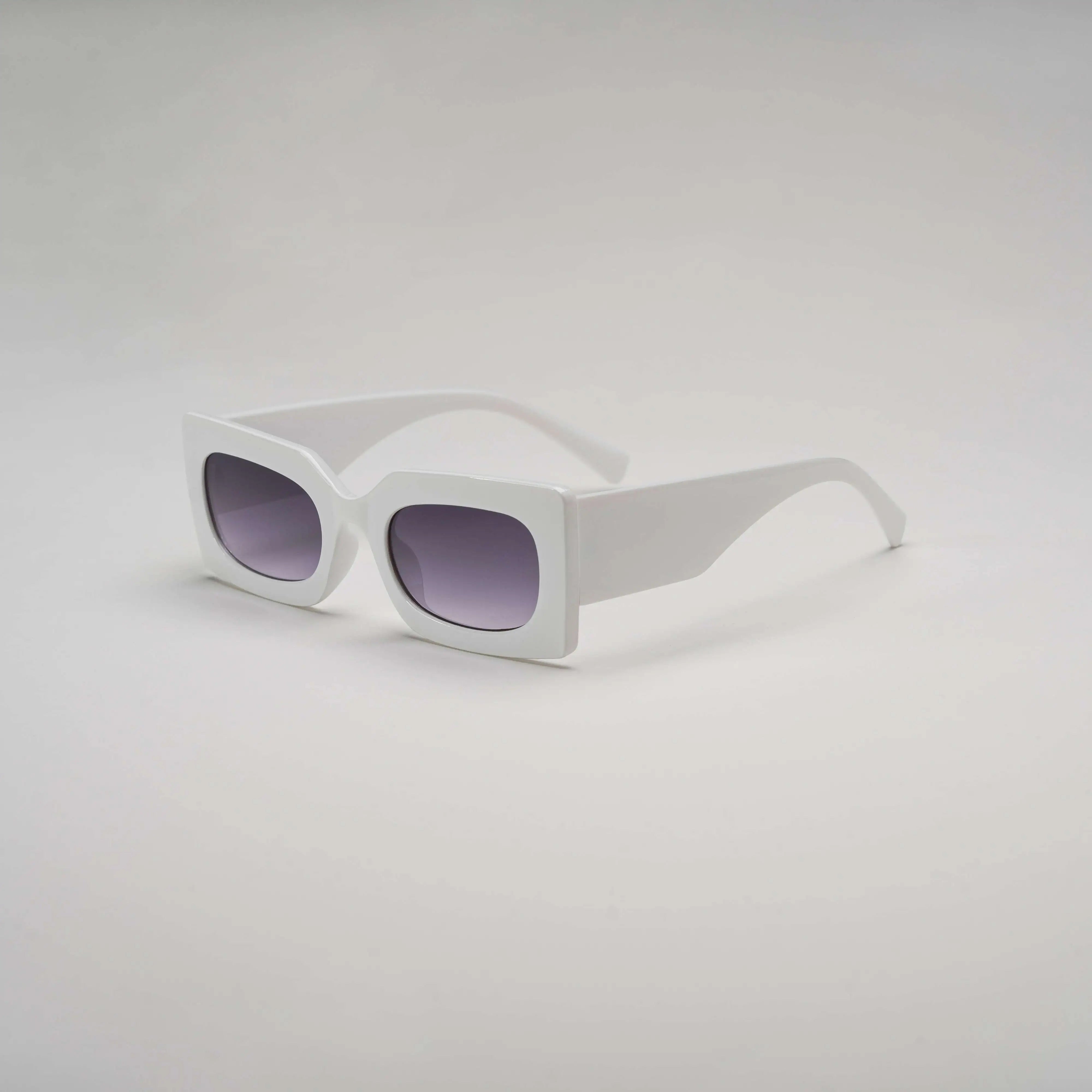 'Pink Packs' Retro Square Sunglasses in White