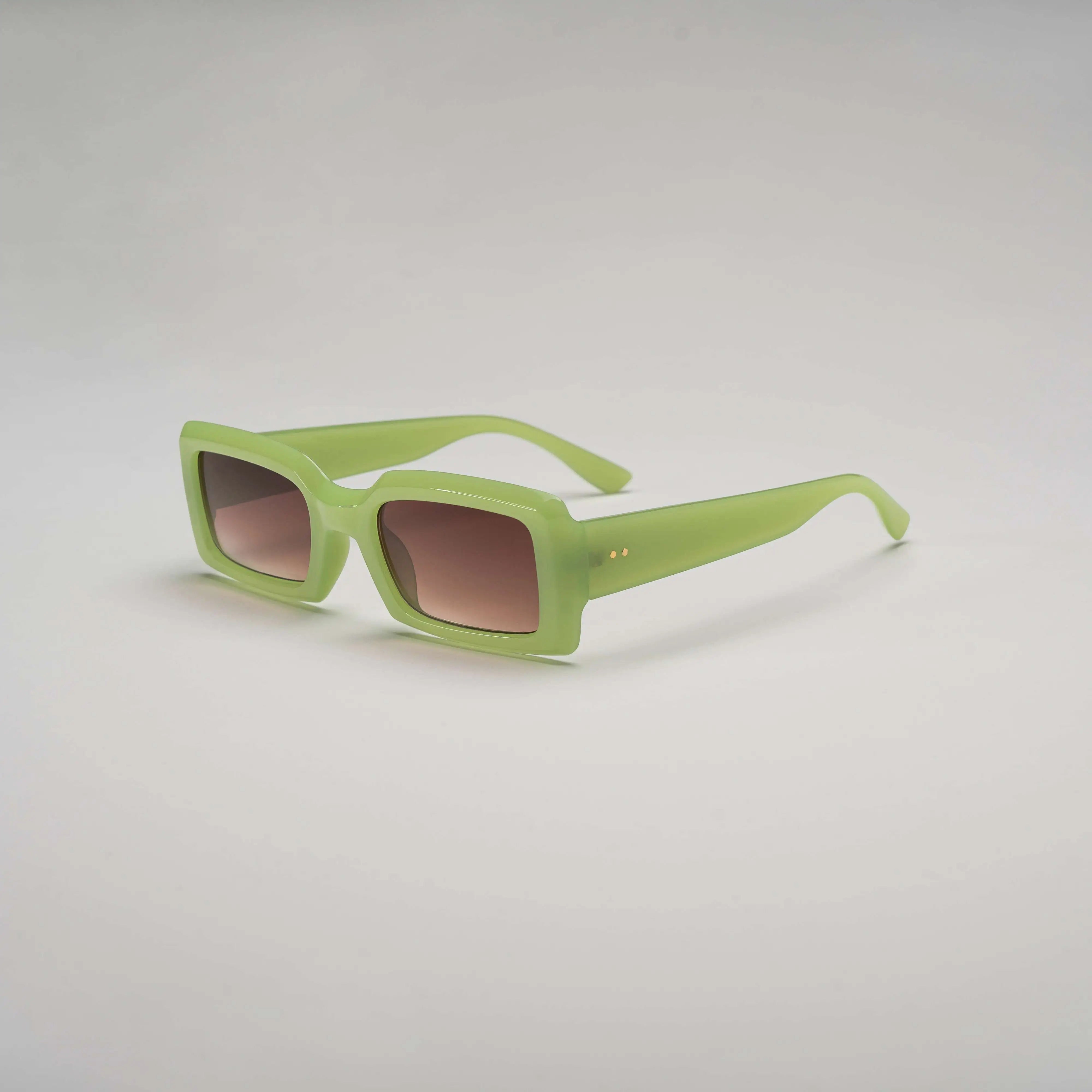 'SYRE' Retro Square Sunglasses in Green & Peach