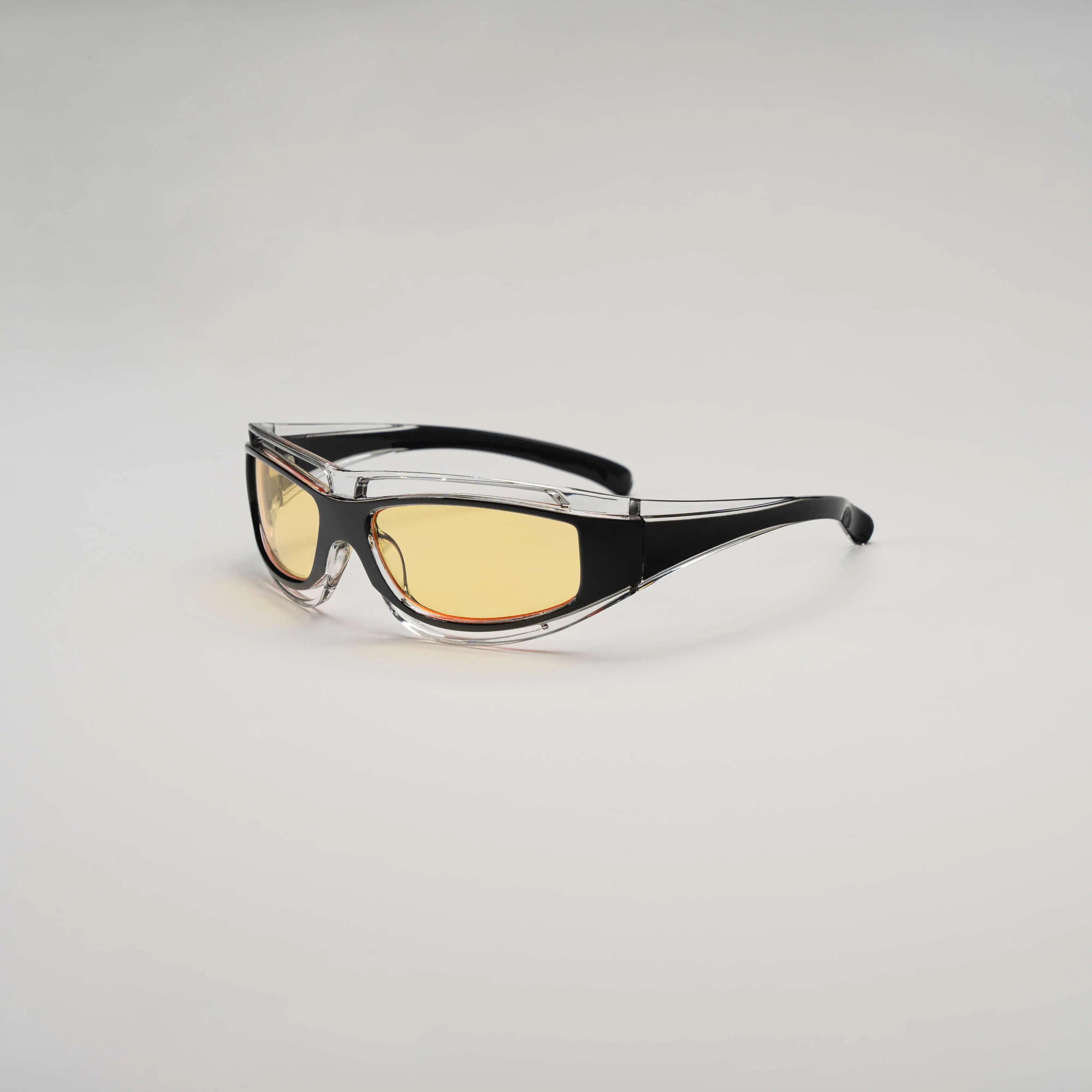'Throttle' Y2K Wraparound Sunglasses in Yellow & Black