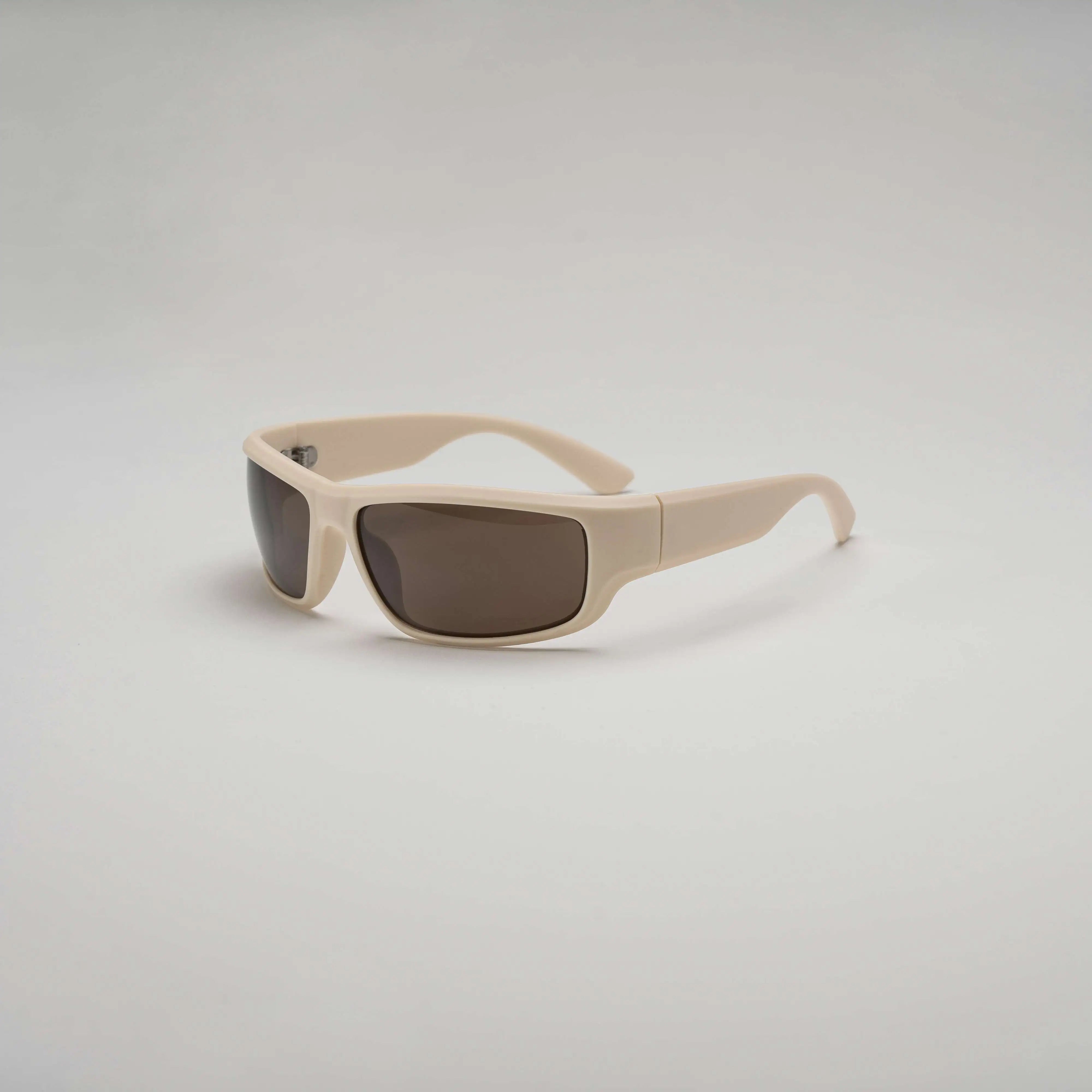 'Warp Drive' Retro Wraparound Sunglasses in Beige & Brown