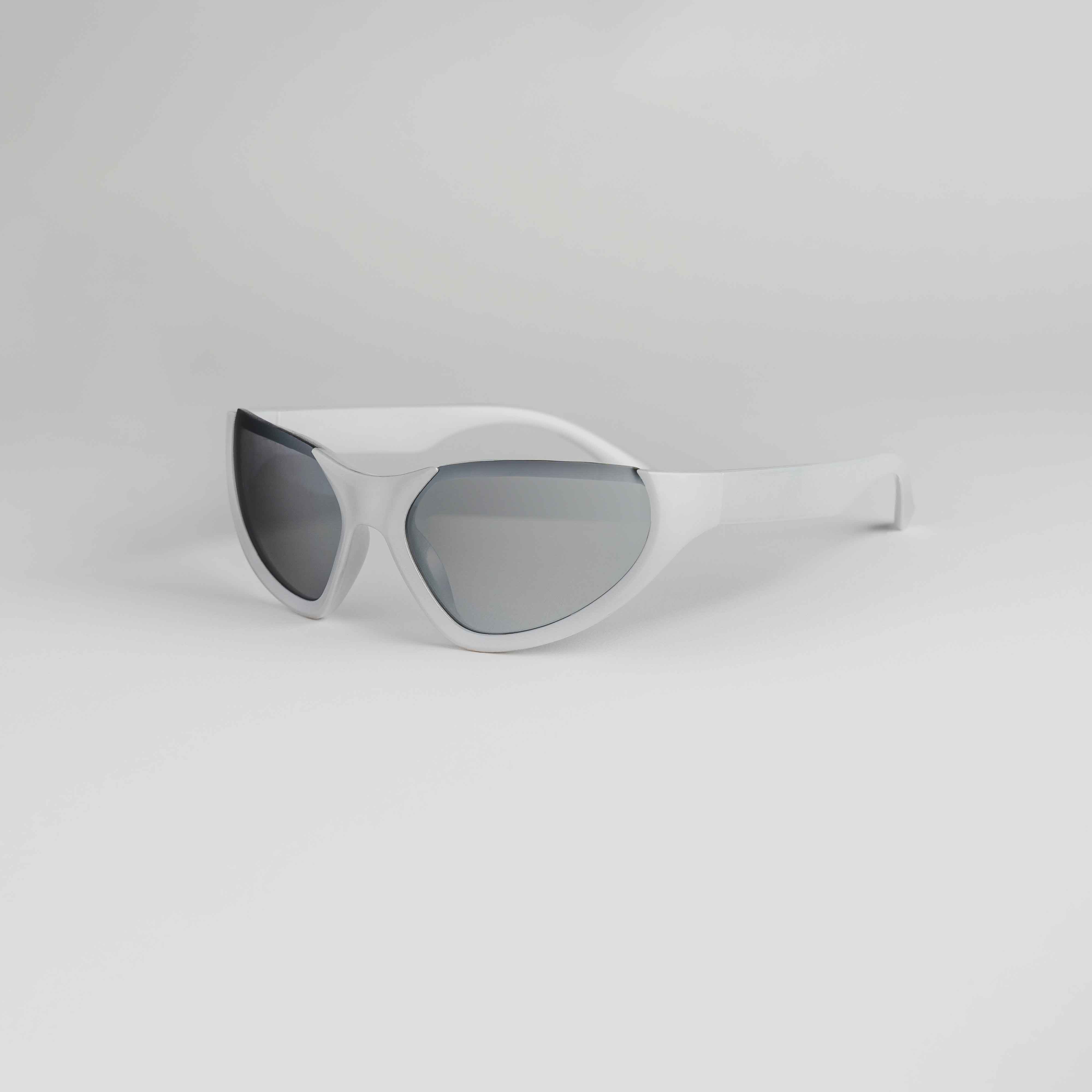 Shop 'Zenith' Rimless Y2K Sunglasses in Silver & Chrome